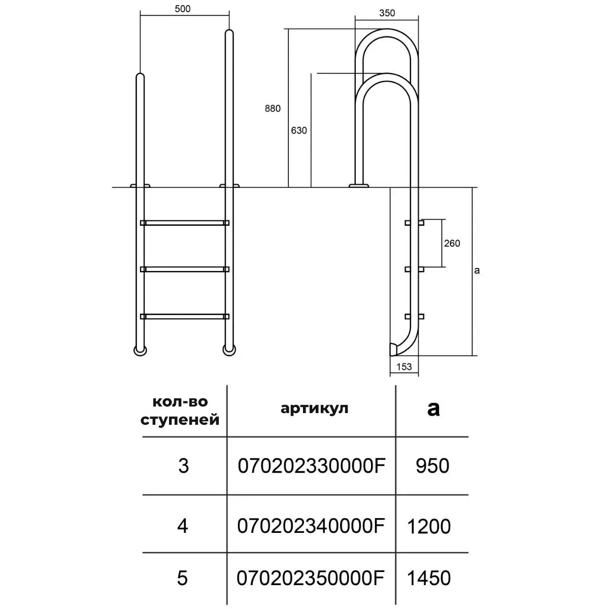 Лестница Hayward Asymmetric Muro AISI 304 (3 ступени), для узкого борта - фото 2
