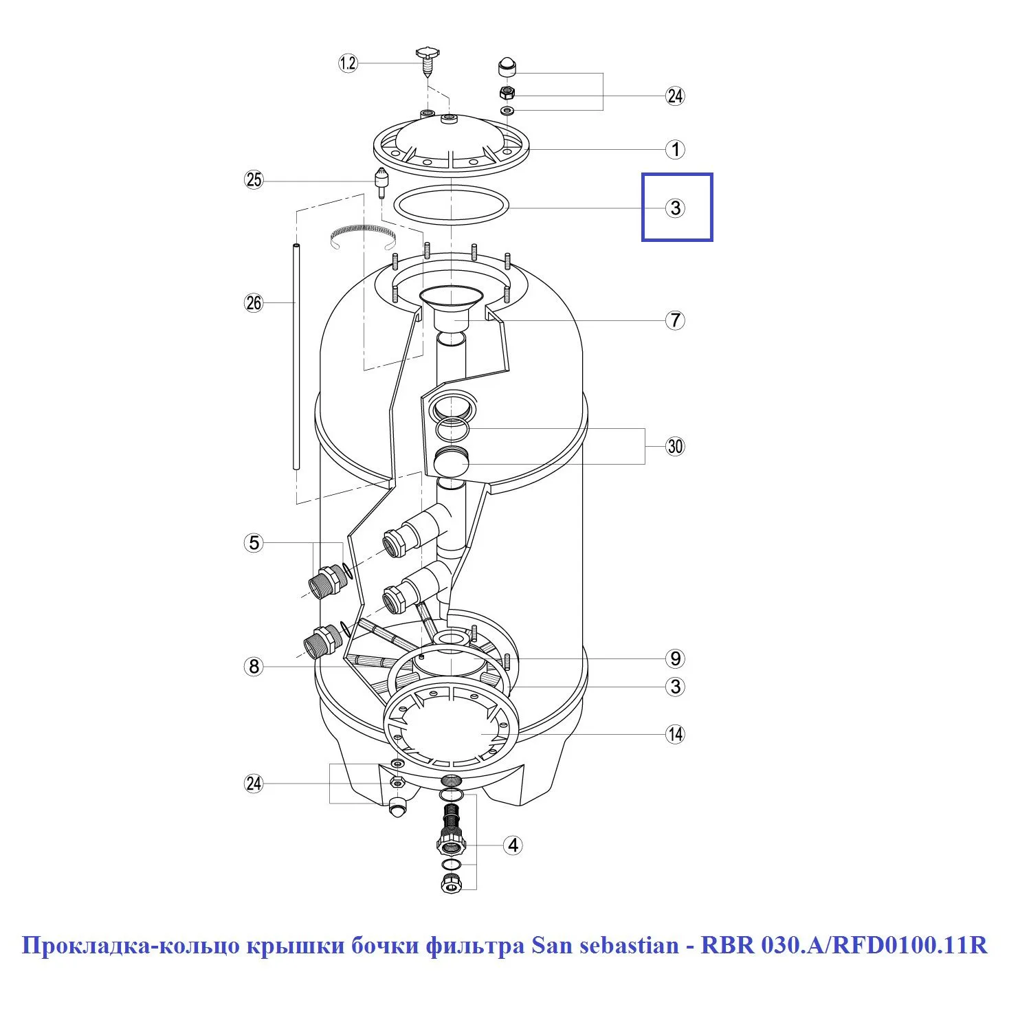 Прокладка-кольцо крышки бочки фильтра San sebastian - RBR 030.A/RFD0100.11R - фото 2