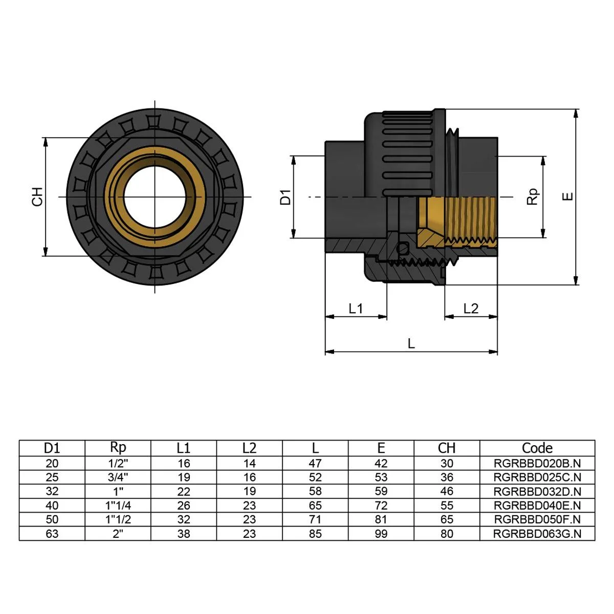 Муфта переходная металл BР EFFAST d25x3/4" (RGRBBD025C) - фото 3