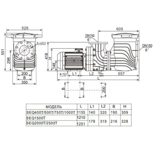 Насос для бассейна Aquaviva LX SEQ1000 (122м³/ч 7.36кВт 380В) - фото 2