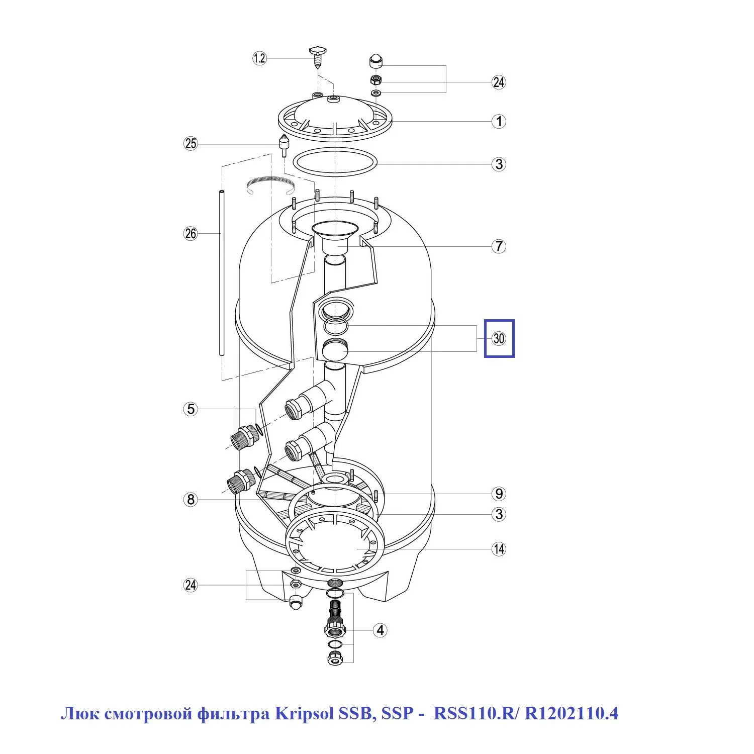 Люк смотровой фильтра Kripsol SSB, SSP - RSS110.R/ R1202110.4/ RCFI0030.00R - фото 2